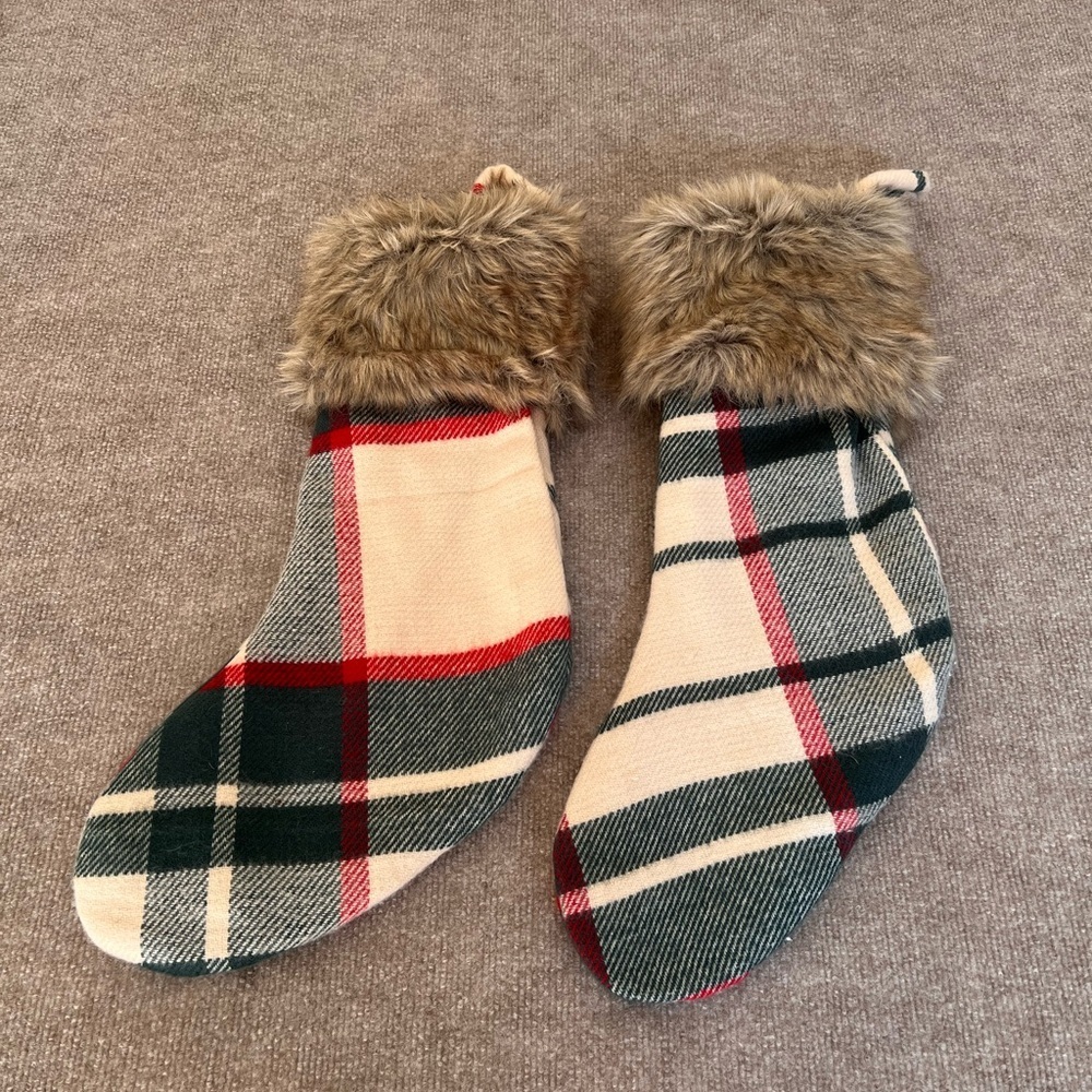 Plaid Christmas Stockings with Faux Fur Trim